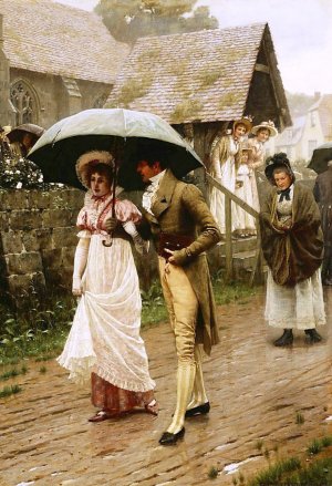 Main Product Photo of A Wet Sunday Morning Painting by Edmund Blair Leighton