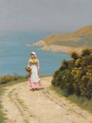 Girl On A Coastal Path by Oil Painting Reproduction