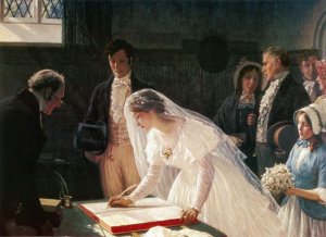 Main Product Photo of Signing the Register Painting by Edmund Blair Leighton