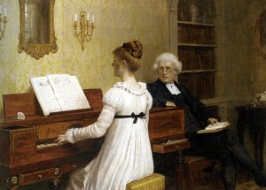 Main Product Photo of The Piano Lesson Painting by Edmund Blair Leighton